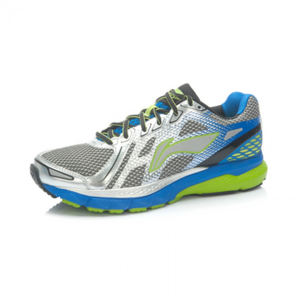Li-Ning Men's High-Tech Damping Stability Running Shoes - Silver/Blue/Grey/Black/Green 