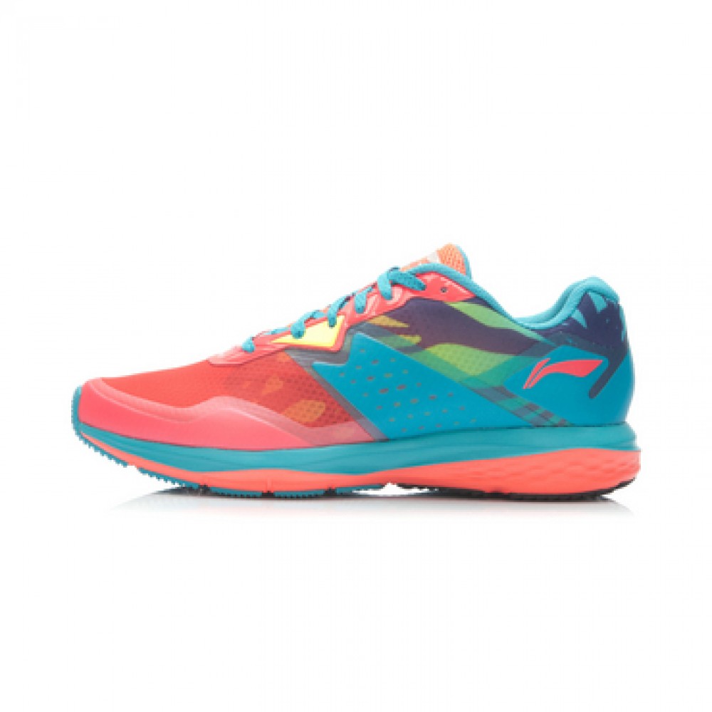 Li-Ning Women's Second Generation Damping Running Shoes-Bright Fluorescent Green/Butterfly Blue/Bright Fluorescent Red 