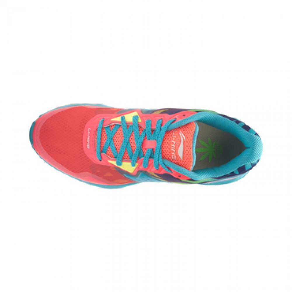 Li-Ning Women's Second Generation Damping Running Shoes-Bright Fluorescent Green/Butterfly Blue/Bright Fluorescent Red 