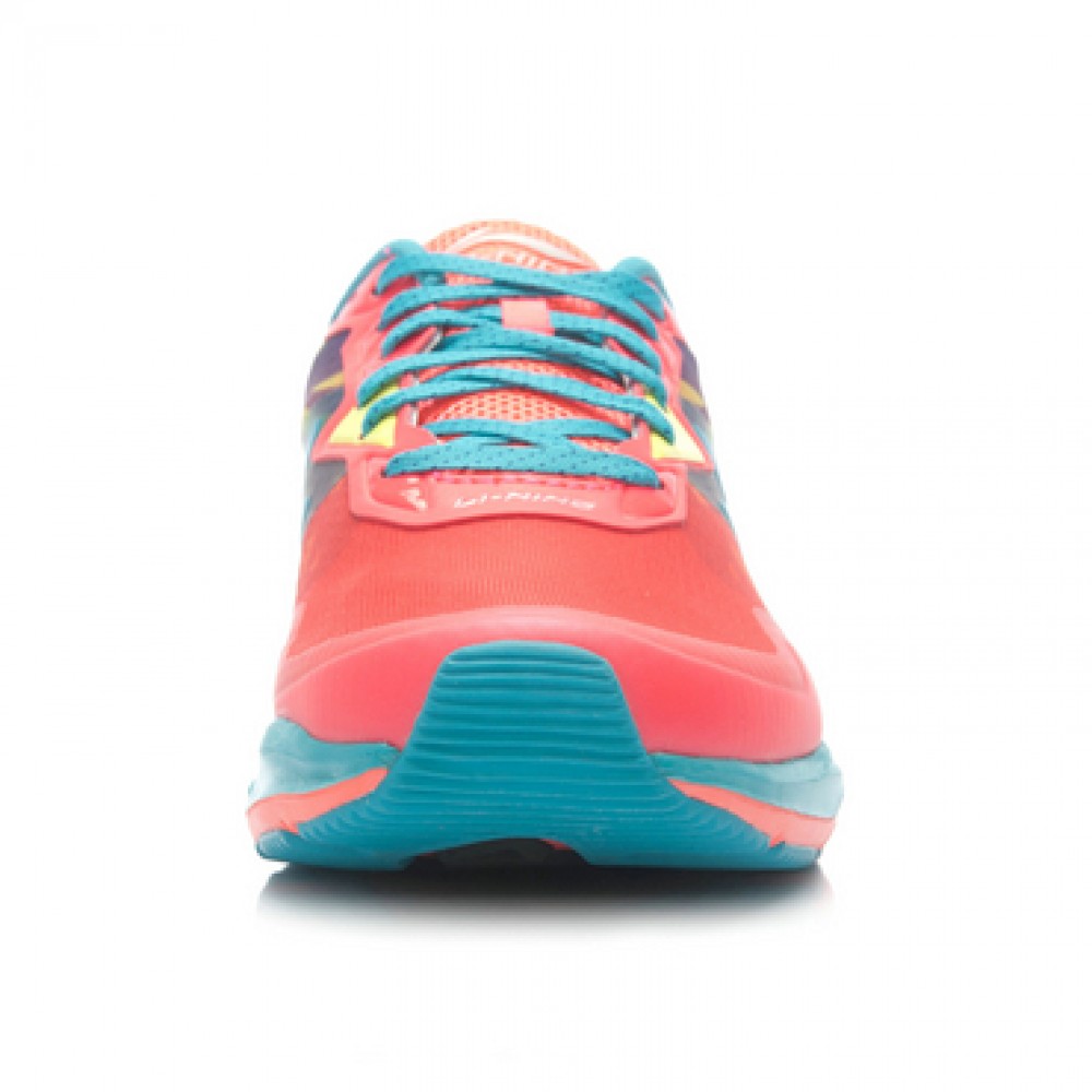 Li-Ning Women's Second Generation Damping Running Shoes-Bright Fluorescent Green/Butterfly Blue/Bright Fluorescent Red 