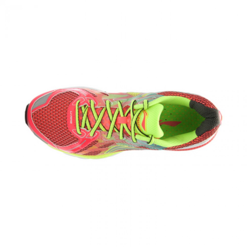 Li-Ning Women's High-Tech Damping Stability Running Shoes-Bright Fluorescent Red/Bright Fluorescent Green/White 