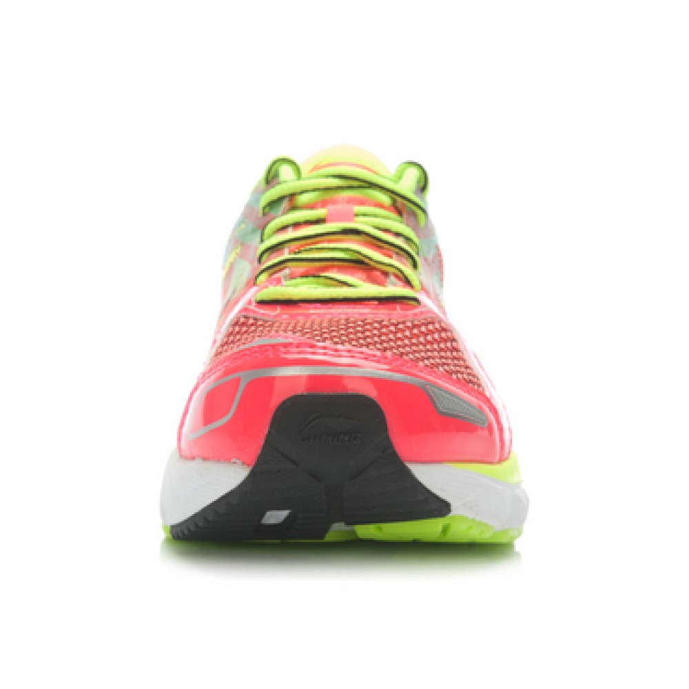 Li-Ning Women's High-Tech Damping Stability Running Shoes-Bright Fluorescent Red/Bright Fluorescent Green/White 