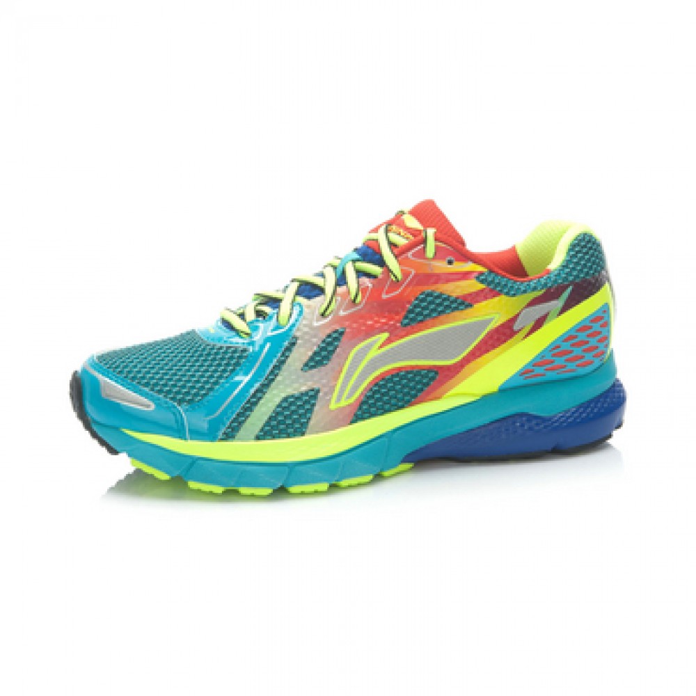 Li-Ning Men's High-Tech Damping Stability Running Shoes - Bright Fluorescent Green/Butterfly Blue/Bright Red 
