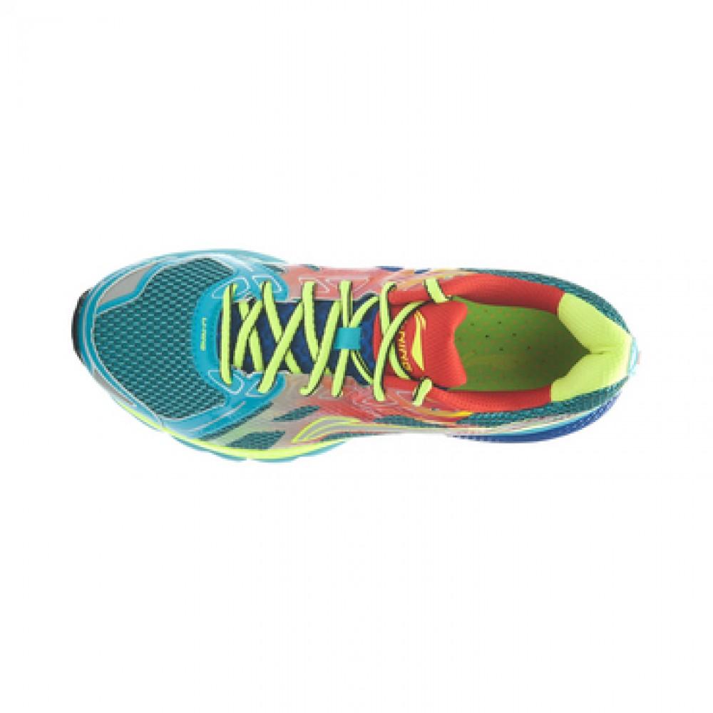Li-Ning Men's High-Tech Damping Stability Running Shoes - Bright Fluorescent Green/Butterfly Blue/Bright Red 